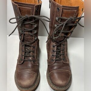 The Art Company Brown Leather Zip-Up Combat Boots | Flexibi Sole | Made in Spain